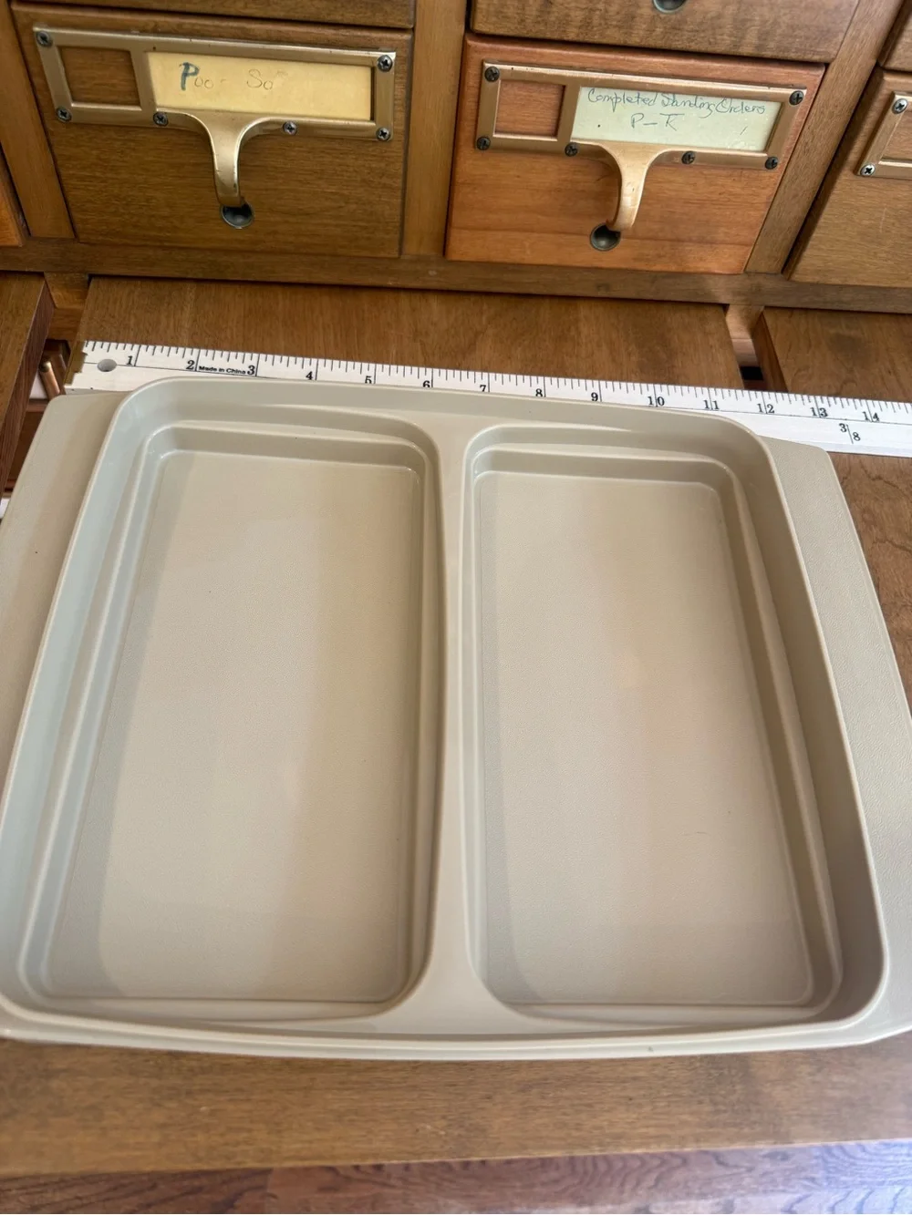 Tupperware Almond Divided Base with White Translucent Lid Food Storage Container